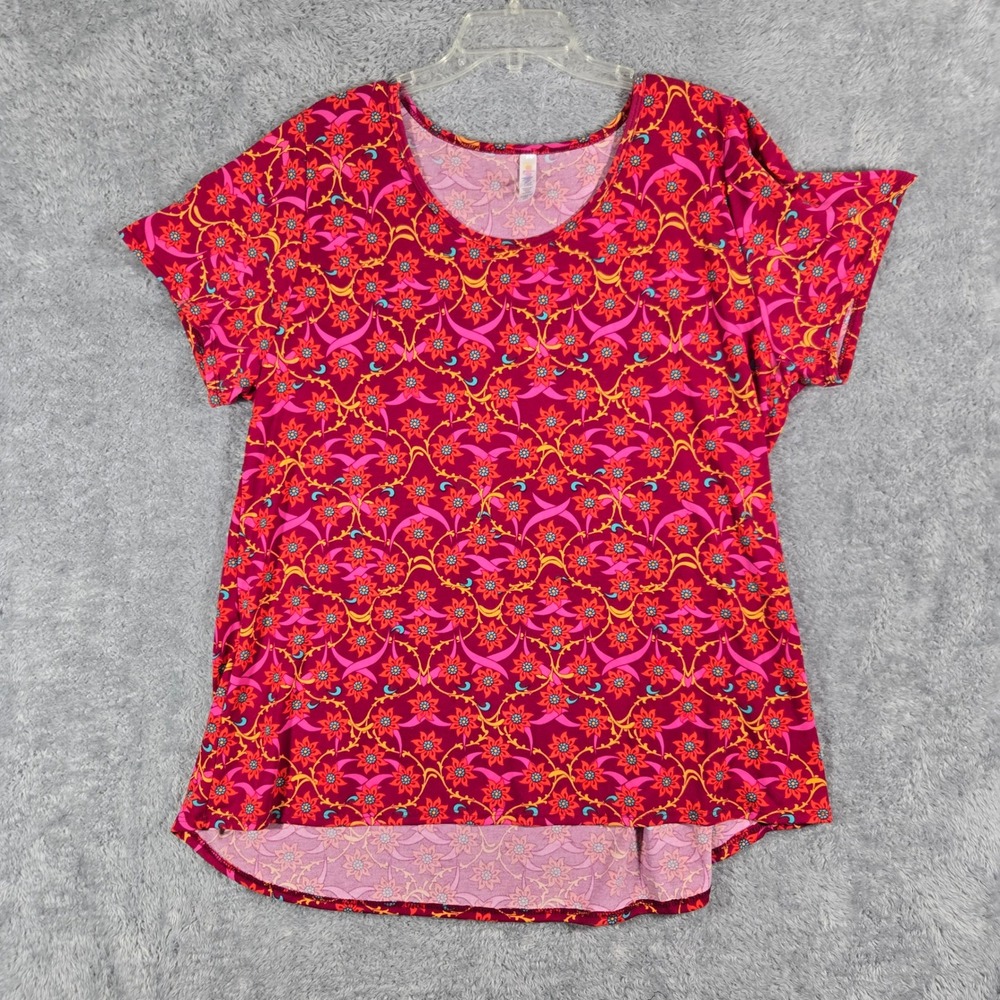 LuLaRoe Irma Tunic Top Womens 3XL Magenta Pink Orange Floral High Low Hem Shirt